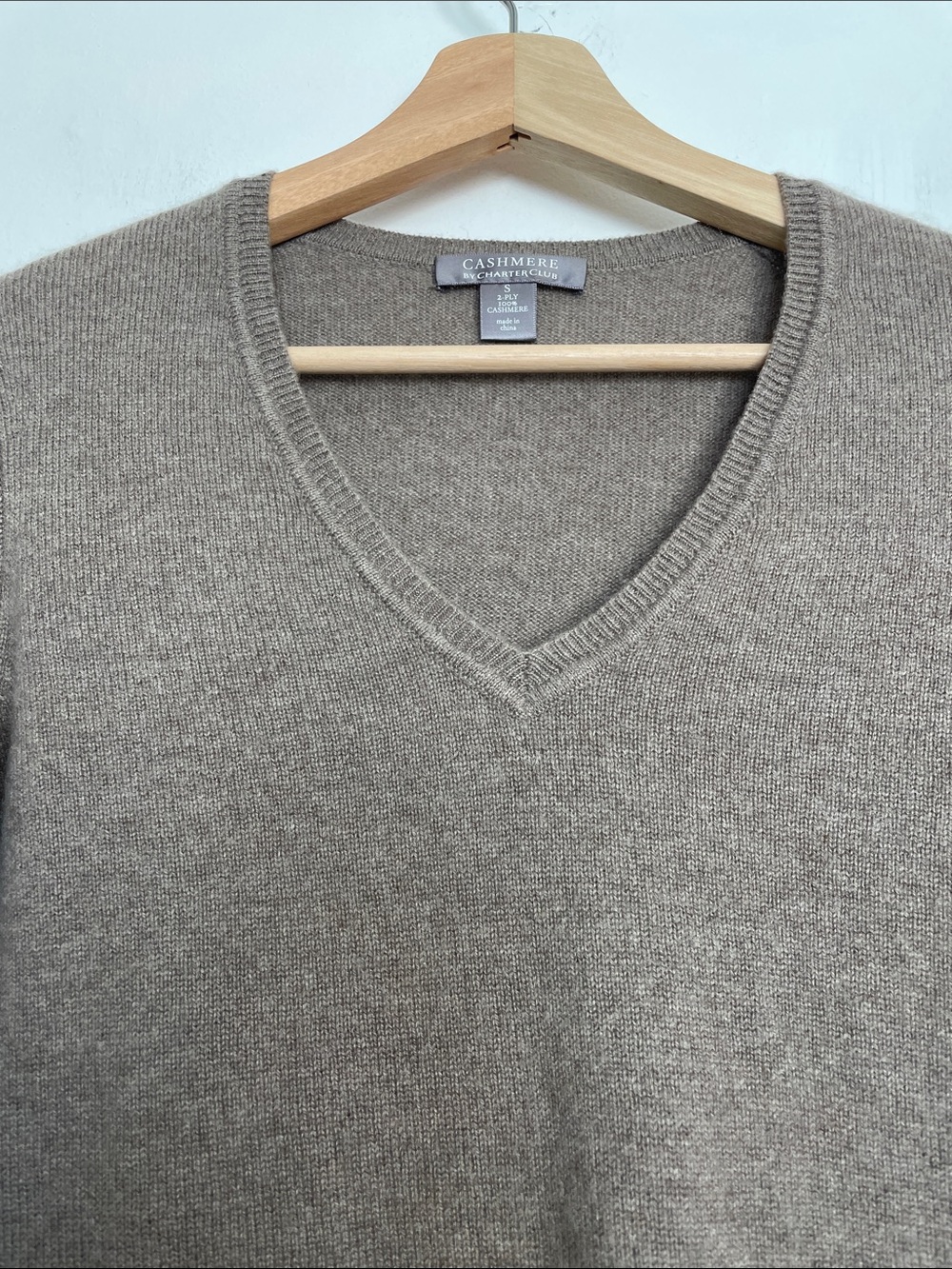 Cashmere By Charter Club V-Neck Luxe Long Sleeve Knit Sweater Women's S Taupe - Picture 4 of 8